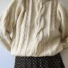 Pull irlandais vintage en laine écrue à grosses torsades – Taille 38/40
