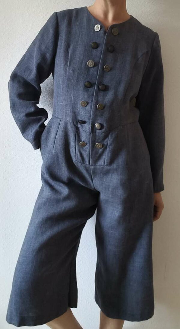 Combinaison jupe-culotte vintage bleu gris – Taille 40