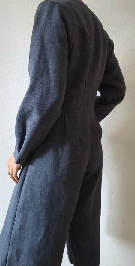 Combinaison jupe-culotte vintage bleu gris – Taille 40