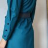 Robe vintage bleu canard en laine – Taille 40 – Fabriquée en France