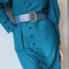 Robe vintage bleu canard en laine – Taille 40 – Fabriquée en France