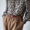 Blouse fleurie femme en voile léger noir et beige – Taille 38/40