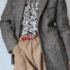 Blazer vintage femme en laine à chevrons marron – Lasserre – Taille 38