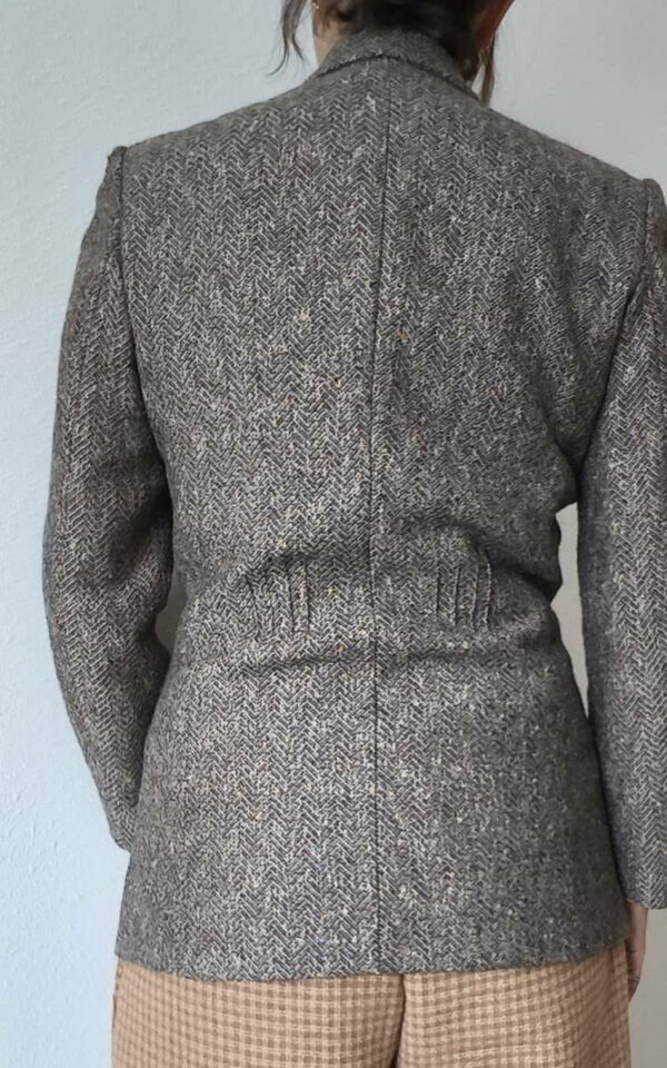 Blazer vintage femme en laine à chevrons marron – Lasserre – Taille 38