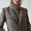 Col roulé amovible vintage en grosse maille chinée marron et écru