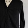 Cardigan vintage noir Donatella femme taille 38, maille fine à motifs losanges ajourés et fermeture boutonnée.