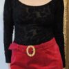 Body vintage noir en dentelle florale femme taille 40, manches longues et encolure bateau.