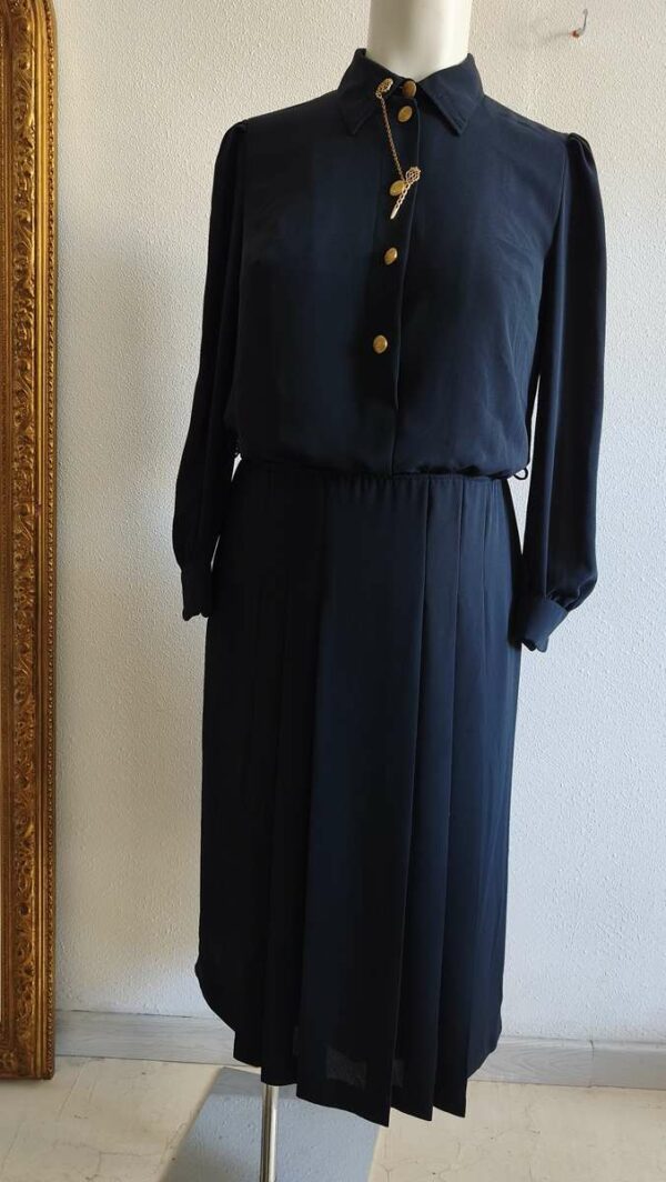 Robe vintage noire Janina Schreck – Bijou doré – Taille 44