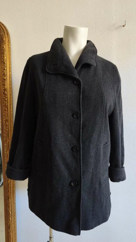 Manteau court vintage en laine gris souris – Taille 46