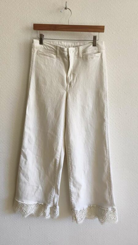 Jean wide leg blanc à dentelle – Upcycling Rose & Marie – Taille 40
