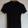 Top vintage noir en velours à col montant – Taille 38