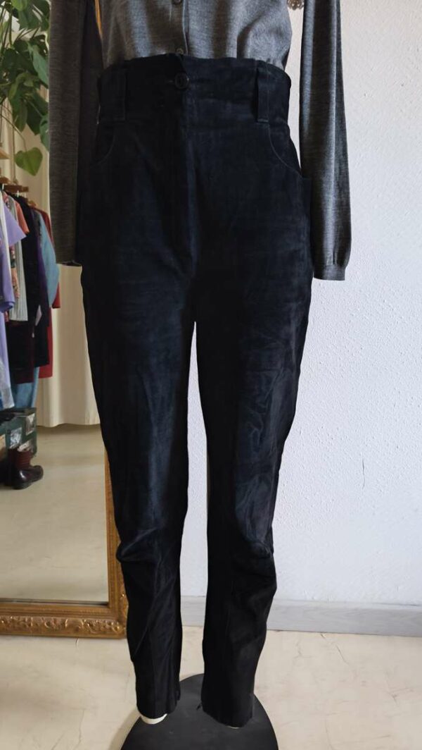 Pantalon vintage en daim véritable noir Georges Rech – Taille haute 36