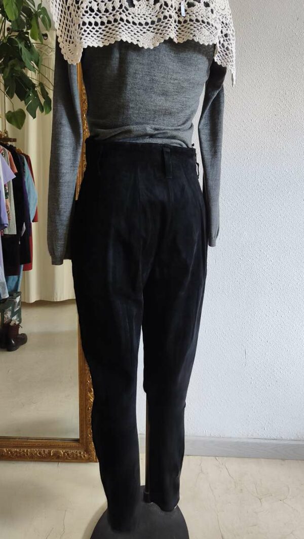 Pantalon vintage en daim véritable noir Georges Rech – Taille haute 36