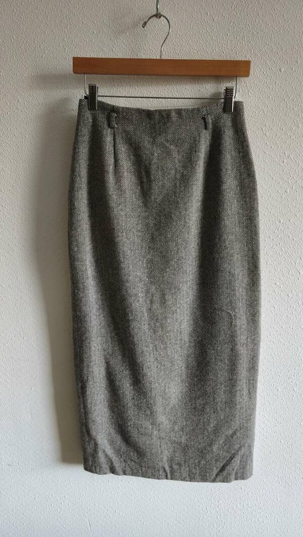 Jupe longue vintage en laine à chevrons gris – Taille 38