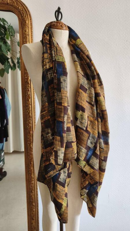 Grand foulard vintage multicolore à motifs graphiques – Tons automne