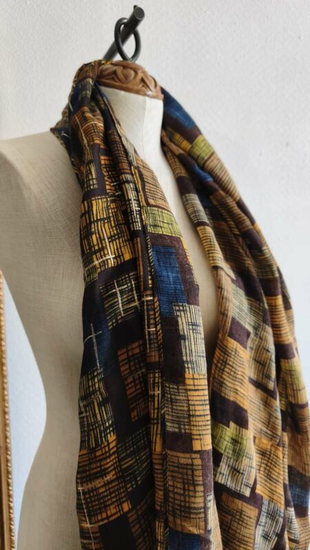 Grand foulard vintage multicolore à motifs graphiques – Tons automne