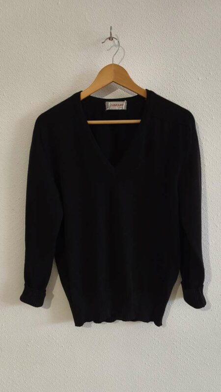 Pull vintage laine femme noir col V | Psychofripes