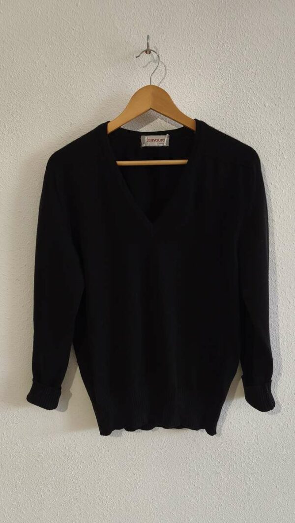 Pull vintage laine femme noir col V | Psychofripes