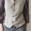 Gilet sans manches femme en laine beige – Dos patchwork – Taille 42