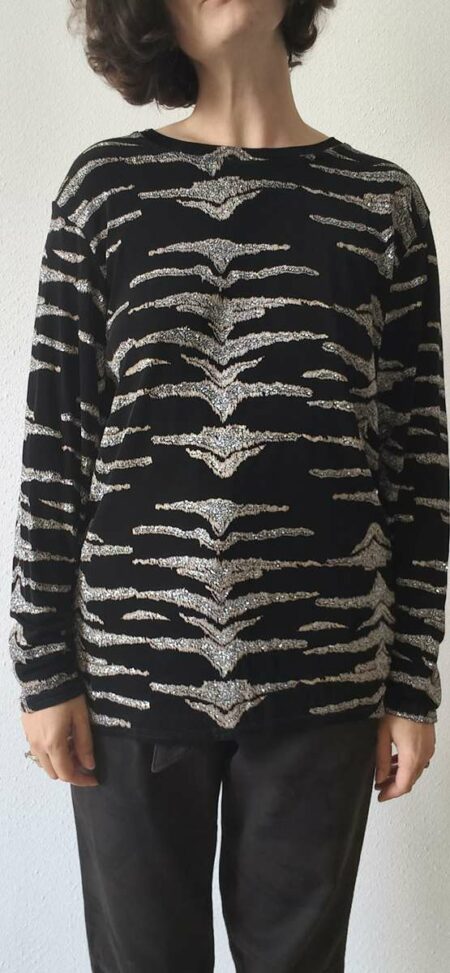 Top vintage années 80 noir à motifs métallisés – Taille 42 à 46