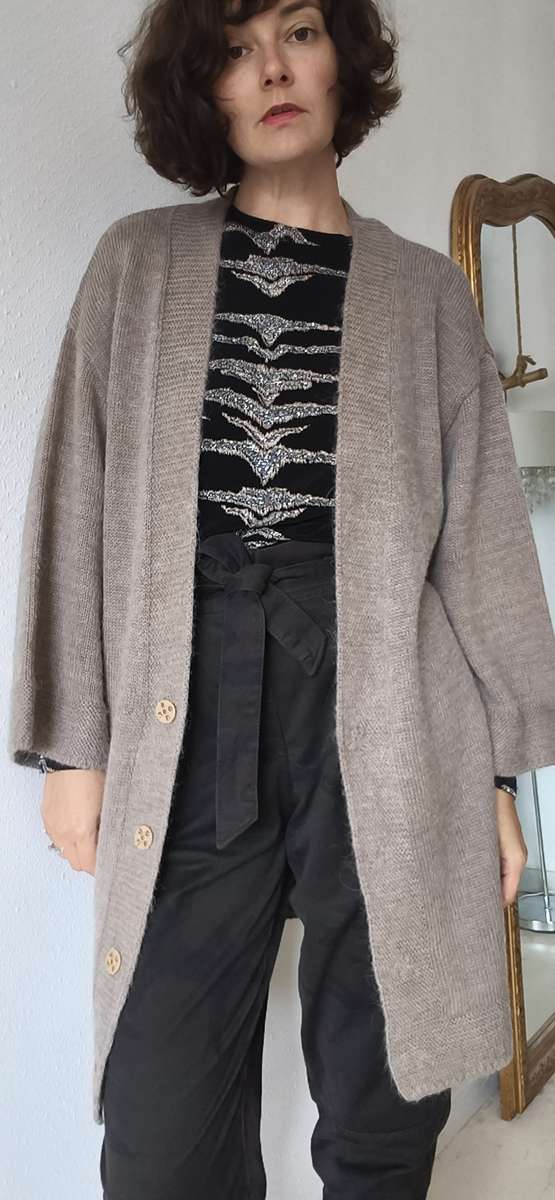 Gilet long femme en mohair Jonas Tricot taupe – Maille oversize