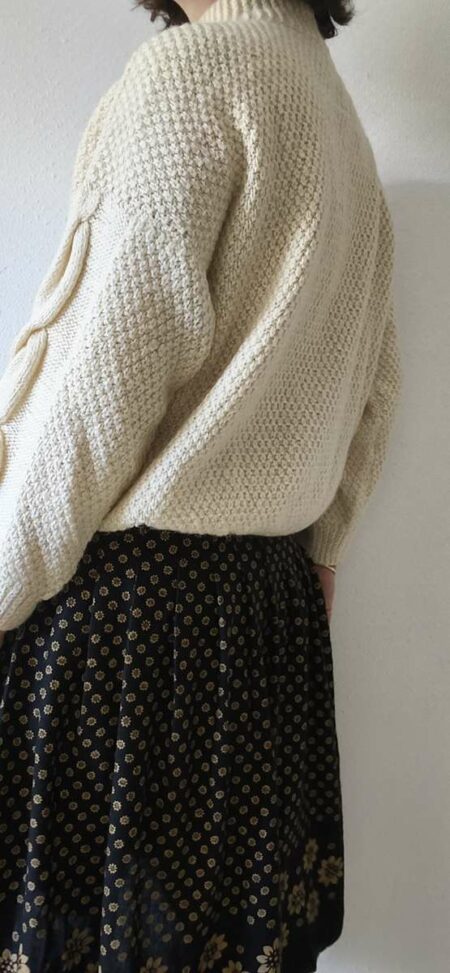 Pull irlandais vintage en laine écrue à grosses torsades – Taille 38/40