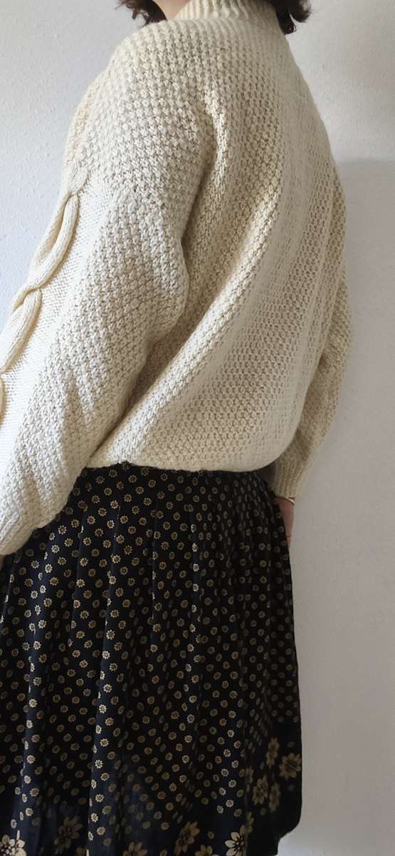 Pull irlandais vintage en laine écrue à grosses torsades – Taille 38/40