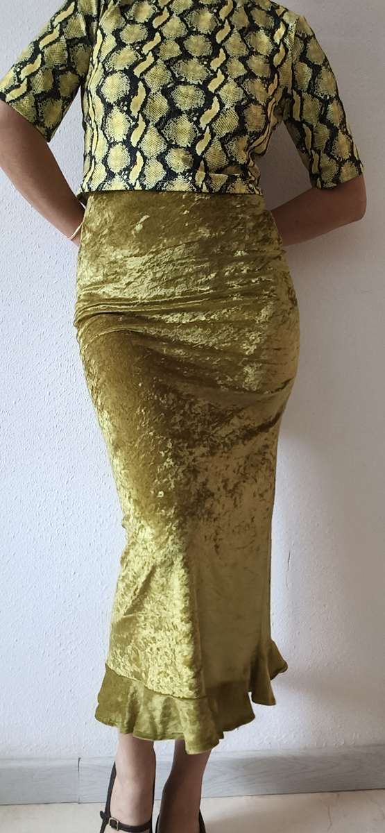 Jupe longue vintage Morgan Y2K en velours vert pomme – Taille M