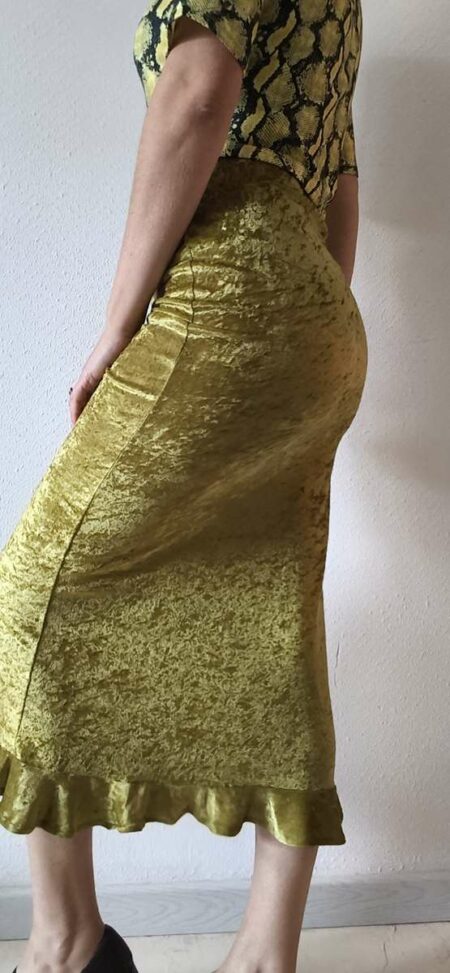 Jupe longue vintage Morgan Y2K en velours vert pomme – Taille M