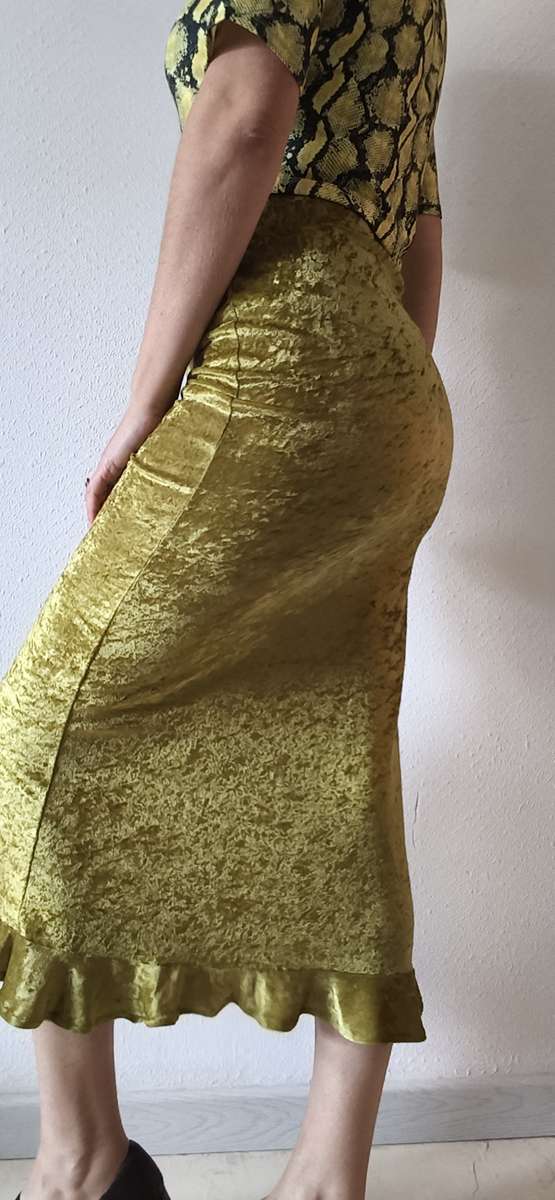 Jupe longue vintage Morgan Y2K en velours vert pomme – Taille M