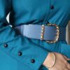 Robe vintage bleu canard en laine – Taille 40 – Fabriquée en France