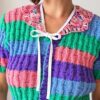 Cardigan vintage en maille torsadée multicolore – Taille M/L